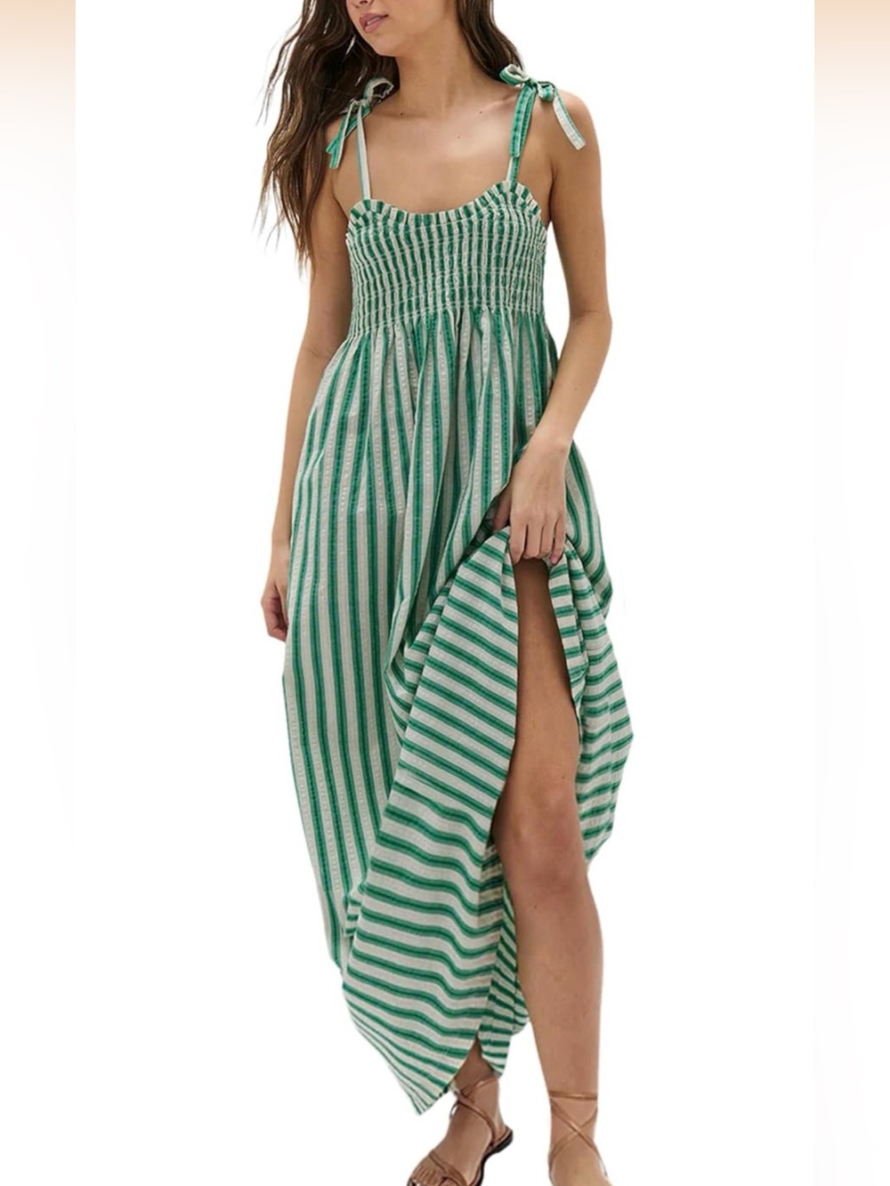 NWT Smocked Green and White Striped Maxi Dress SZ XL